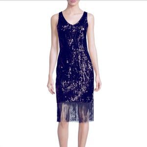 Julia Jordan black sequin dress with fringe bottom